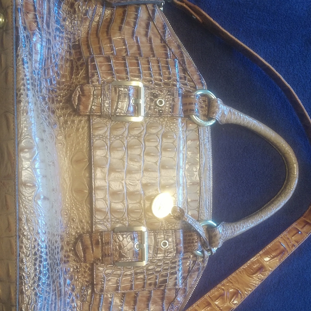 Brahmin Tan Crocodile-Embossed Satchel